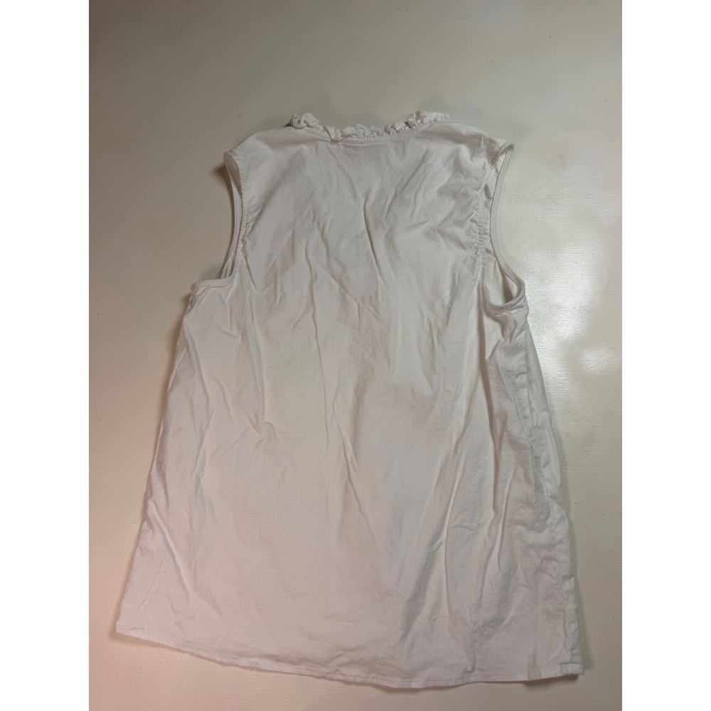 Preston & York Sleeveless Top Women Size 8 White Excellent Ruffled V-Neck Linen - Picture 8 of 8